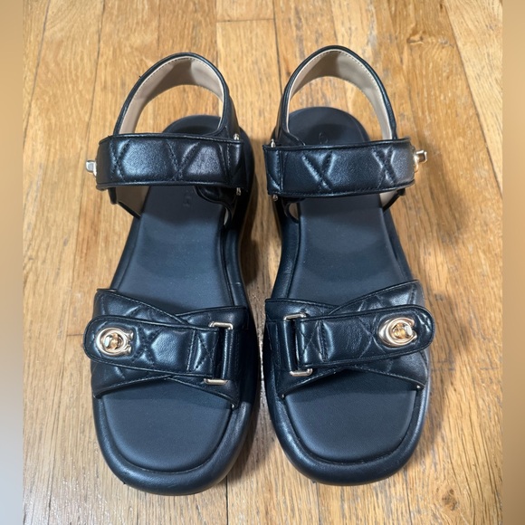 Coach Black Quilted Sandals with Gold Accents - Picture 1 of 5